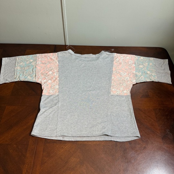 Paisley Sleeve Top Gray Women's Small Colorblock  Made in‎ USA Jade by Jane - Picture 8 of 9